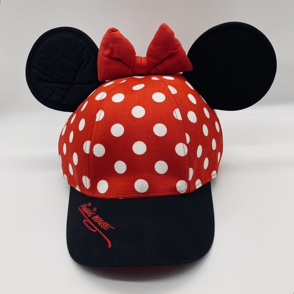 Walt Disney World Youth Size Minnie Mouse Ears Hat Black Red White Polka Dots